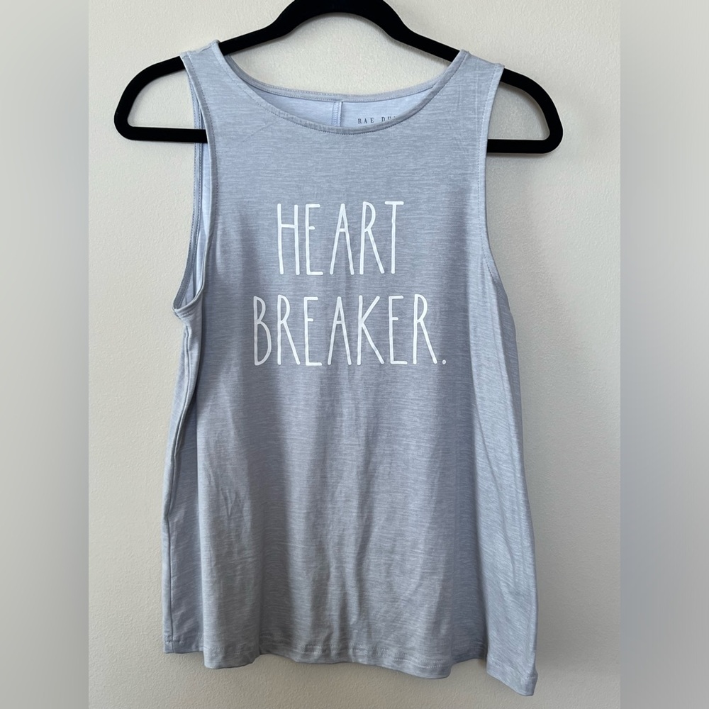 Rae Dunn sleeveless graphic tank top women’s S heart breaker stretch summer gray